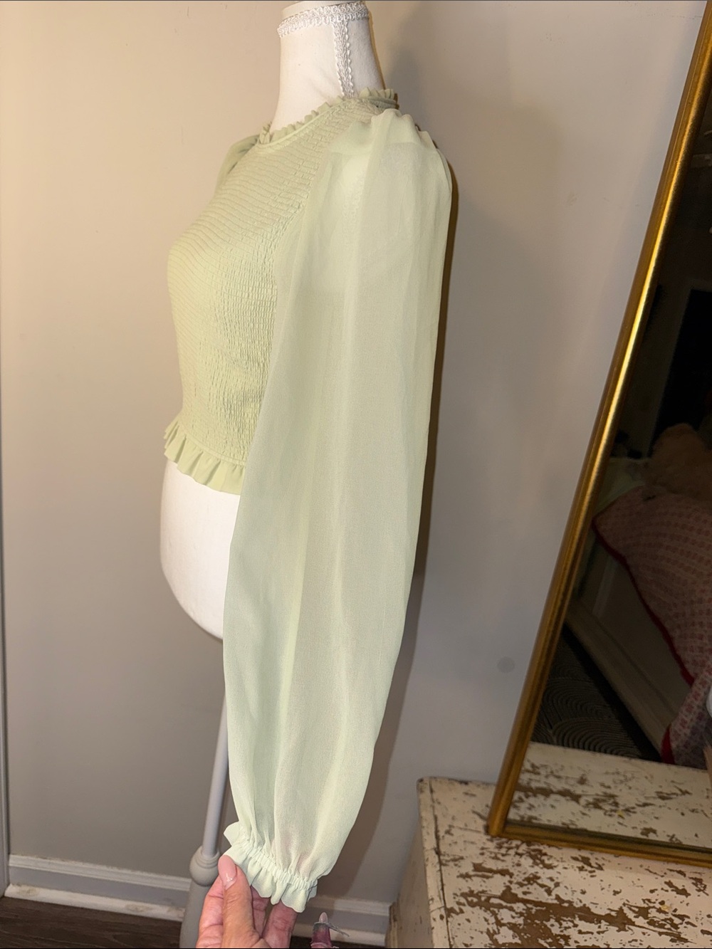 TRUTH by Republic Ruffled  Long Sleeve Top in Light Sage - Picture 7 of 7